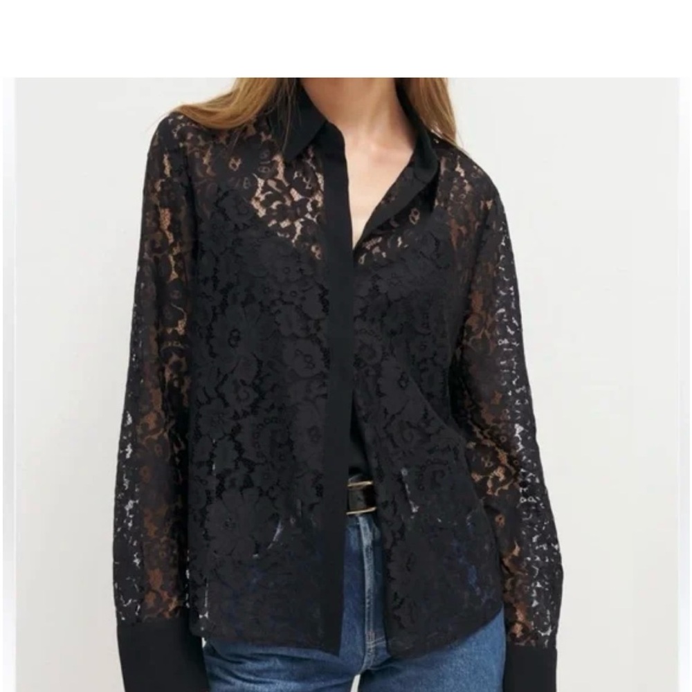 Reformation black lace button up top